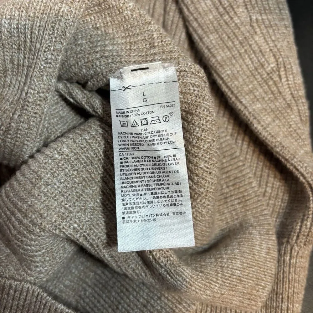 Banana Republic Tan Brown 100% Cotton Sweater Men’s Large Pullover Long Sleeve